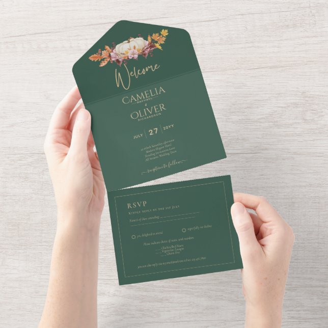 Invitation Tout En Un CITROUILLE d'automne du  d'automne Mariage d'or ve (Déchirure)