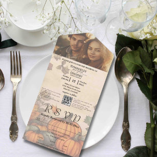 Invitation Tout En Un Citrouille de récolte d'automne photo QR Code