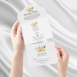 Invitation Tout En Un Citrouille et fleurs à l'aquarelle tendance automn