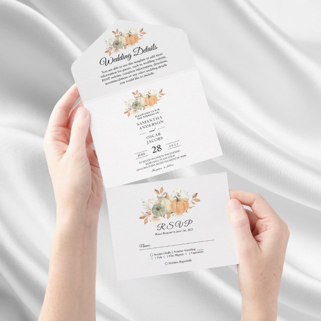 Invitation Tout En Un Citrouilles et fleurs à l'aquarelle d'automne (Créateur téléchargé)
