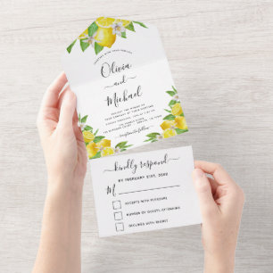 Invitation Tout En Un Citrus citron Mariage jaune printemps été RSVP