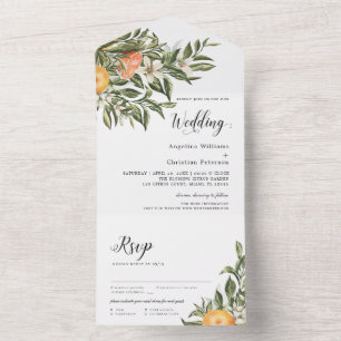 Invitation Tout En Un Citrus en fleurs de mandarine Mariage verdoyant