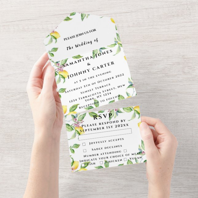 Invitation Tout En Un Citrus Fruit Exotique Jardin Citron Jaune Mariage  (Déchirure)