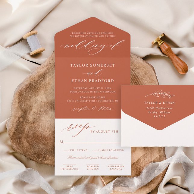 Invitation Tout En Un Classic Elegant Rust Orange Mariage (Créateur téléchargé)