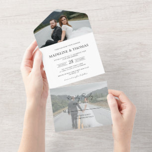 Invitation Tout En Un Classic Formal Blanc 2 Photo RSVP Mariage