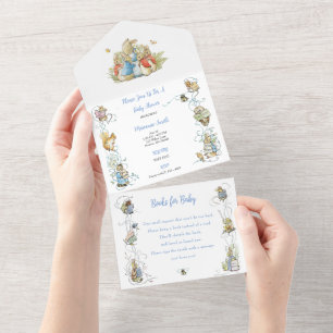 Invitation Tout En Un Classic Pierre le Baby shower lapin