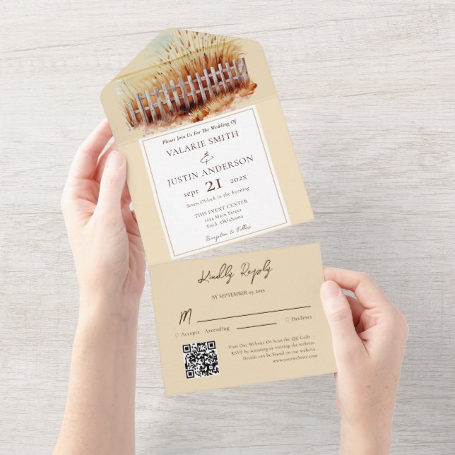 Invitation Tout En Un Clé de champ de blé Mariage occidental (Déchirure)