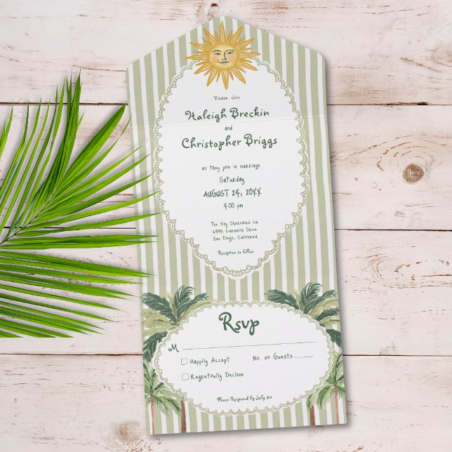 Invitation Tout En Un Coastal Chic Sun Palm Tree Wedding (Coastal Chic Sun Palm Tree Wedding Dinner All In One Invitation)