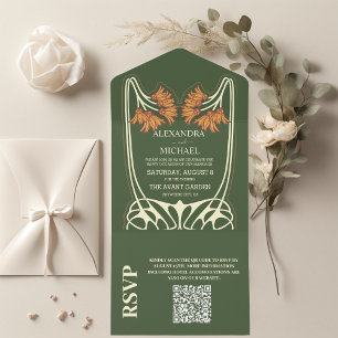 Invitation Tout En Un Code QR Art Nouveau Romantique Mariage