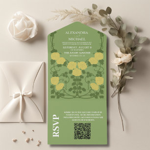 Invitation Tout En Un Code QR Art Nouveau Romantique Mariage