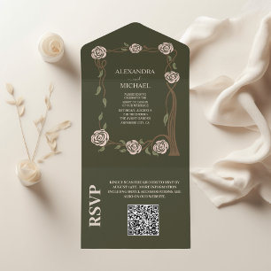 Invitation Tout En Un Code QR Boho Chic Floral Rétro Vintage
