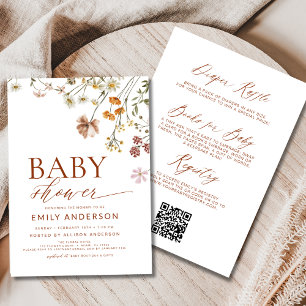 Invitation Tout en un code QR Boho Fleur sauvage Baby shower