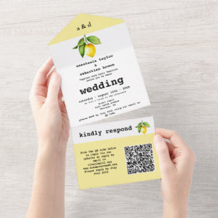 Invitation Tout En Un Code QR de citron jaune