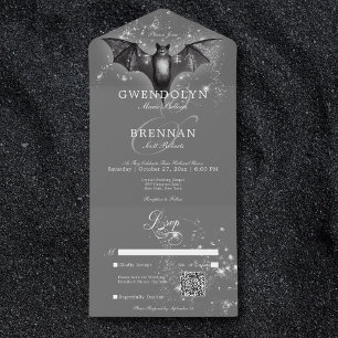 Invitation Tout En Un Code QR de la chauve-souris et des diamants pour l