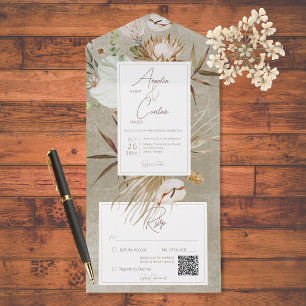 Invitation Tout En Un Code QR de l'échelle de trame florale de Boho séch
