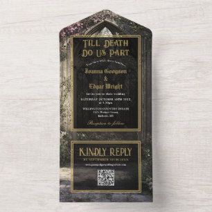 Invitation Tout En Un Code QR de mariage gothique floral jardin
