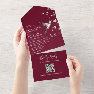 Invitation Tout En Un Code QR de mariage jardin floral de style chinoise