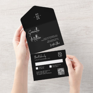 Invitation Tout En Un Code QR de mariage minimaliste rustique moderne no