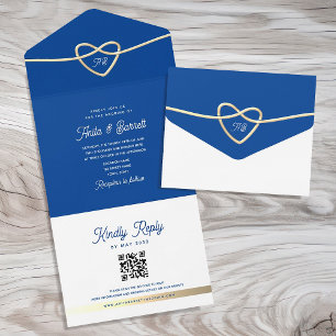 Invitation Tout En Un Code QR du Mariage bleu royal