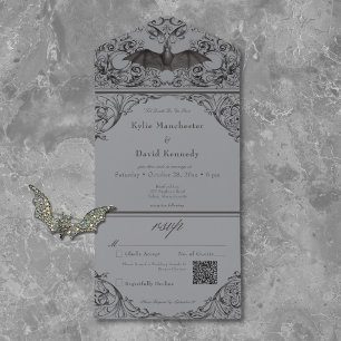 Invitation Tout En Un Code QR du Mariage gris-noir du Victoria Til Death