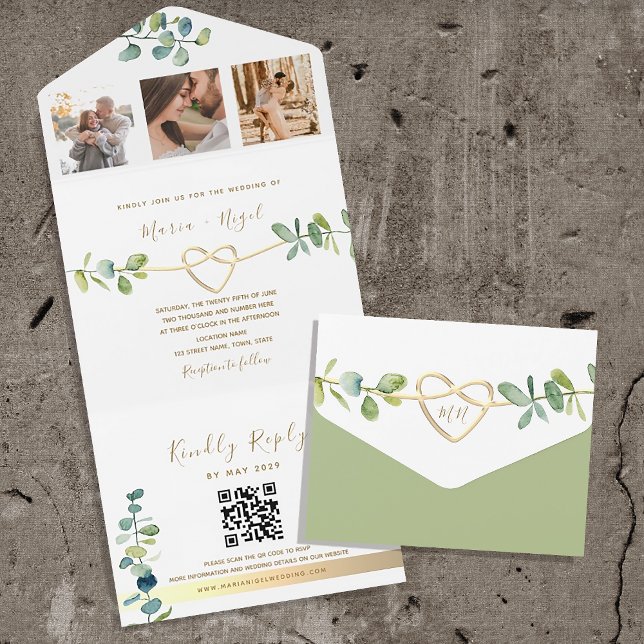 Invitation Tout En Un Code QR Elégant Mariage Eucalyptus (Créateur téléchargé)