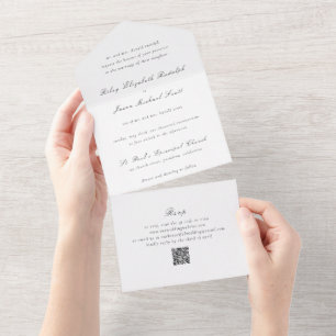 Invitation Tout En Un Code QR élégant noir et blanc pour mariage élégant