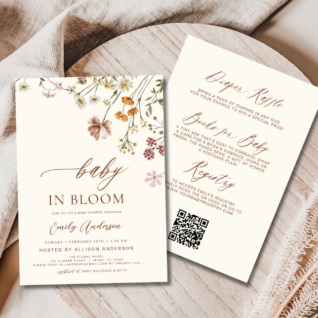 Invitation Tout en un code QR Fleur sauvage Baby in Bloom Dou (Créateur téléchargé)