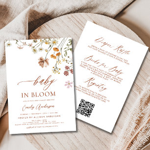 Invitation Tout en un code QR Fleur sauvage Baby in Bloom Dou
