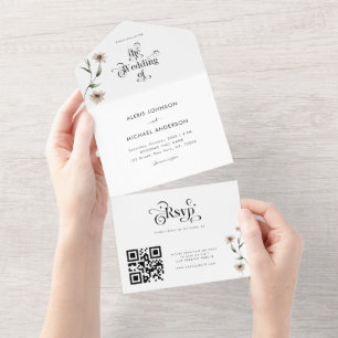 Invitation Tout En Un Code QR Fleurs Sauvages Typographie Rétro Boho Bla