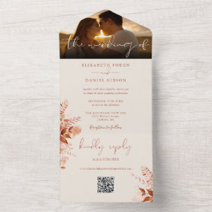 Invitation Tout En Un Code QR Floral Automnal Rustique Mariage Photo