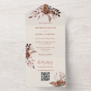 Invitation Tout En Un Code QR floral rustique Mariage automnal