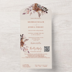 Invitation Tout En Un Code QR floral rustique Mariage automnal