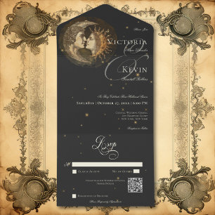 Invitation Tout En Un Code QR Lune & Soleil Victorien Sombre Baiser