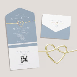 Invitation Tout En Un Code QR Mariage Bleu Poussiéreux