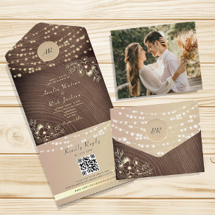 Invitation Tout En Un Code QR Mariage de monogramme