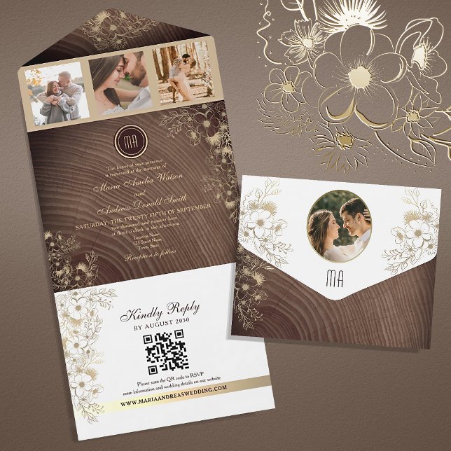 Invitation Tout En Un Code QR Mariage Rustique Wood Grange (Créateur téléchargé)