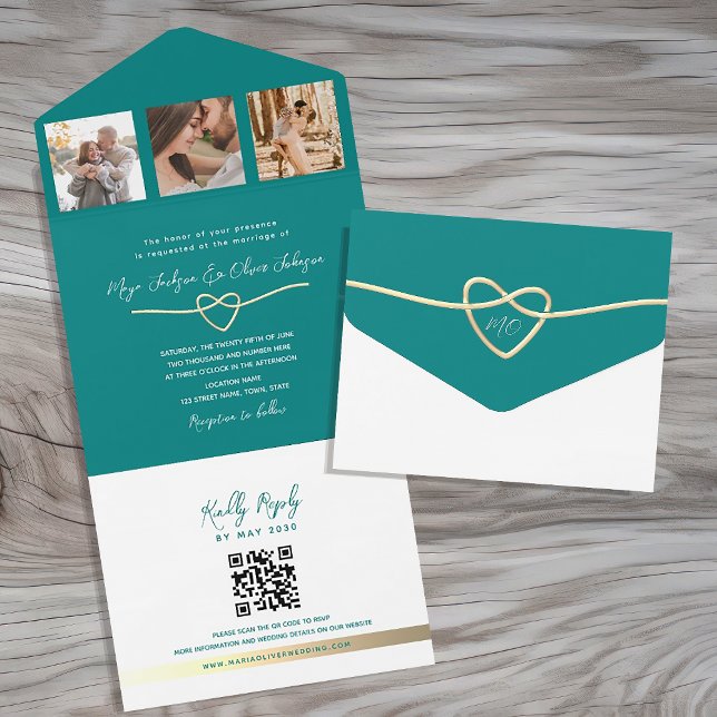 Invitation Tout En Un Code QR Mariage Turquoise moderne (Créateur téléchargé)