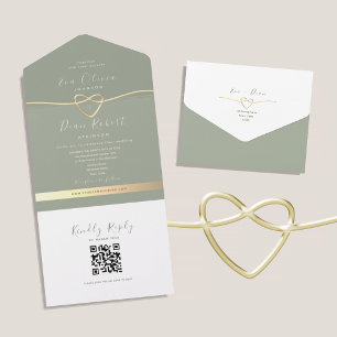 Invitation Tout En Un Code QR Mariage Vert Sauge