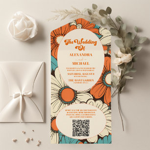 Invitation Tout En Un Code QR Mariage Vintage Rétro