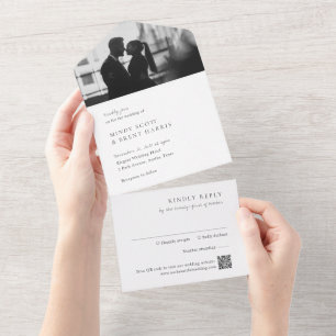 Invitation Tout En Un Code QR minimaliste Photo Mariage Moderne