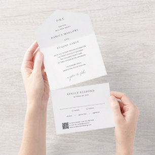Invitation Tout En Un Code QR noir et blanc classique Élégant Mariage