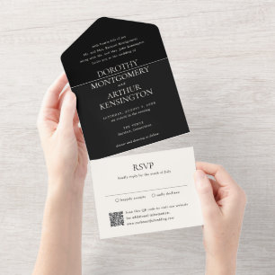 Invitation Tout En Un Code QR noir moderne Élégant Mariage
