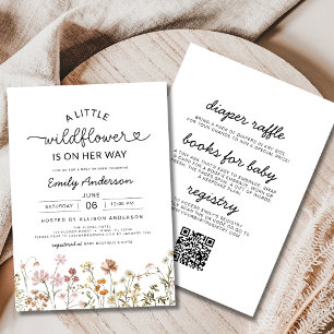 Invitation Tout en un Code QR Petit Baby shower Fleur sauvage
