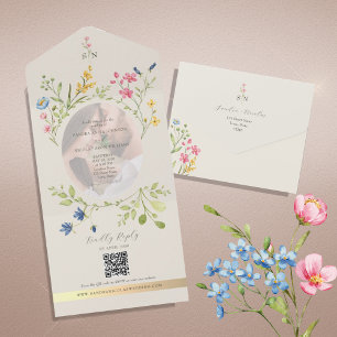 Invitation Tout En Un Code QR Photo Fleur Sauvage Mariage