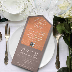 Invitation Tout En Un Code QR simple minimaliste marron orange poussiére