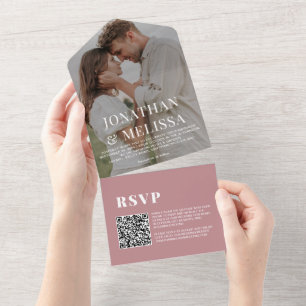 Invitation Tout En Un Code QR   Simple photo de superposition rose pouss