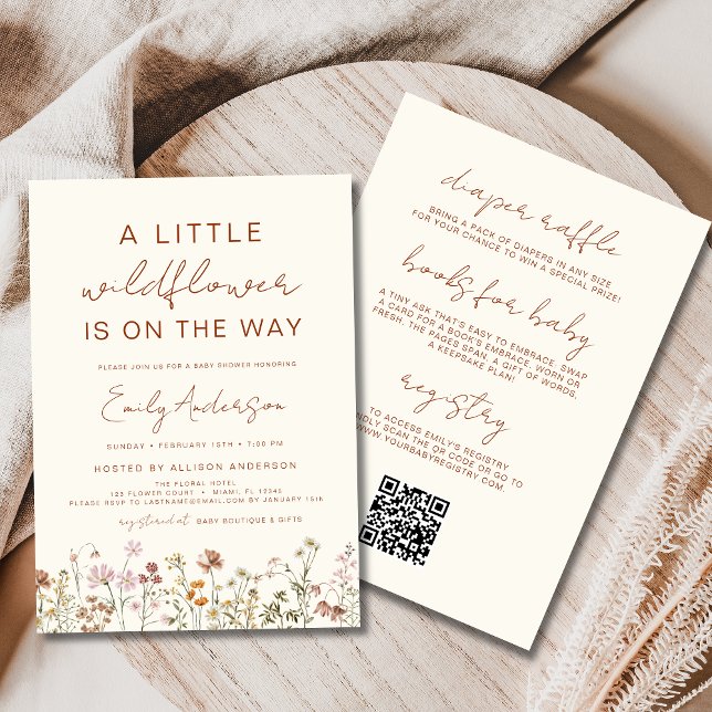 Invitation Tout en un code QR Un petit Baby shower Fleur sauv (Créateur téléchargé)