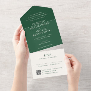 Invitation Tout En Un Code QR Vert Émeraude Moderne Élégant pour Mariage