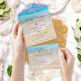 Invitation Tout En Un Coeurs de sable Tropical Ocean Beach Mariage