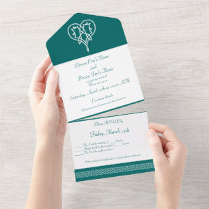 Invitation Tout En Un Coeurs de tissage celtique en Turquoise tout en un